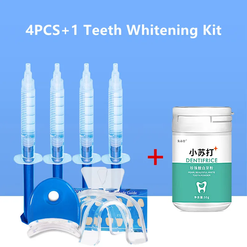 

Teeth Whitening Kit 44% Carbamide Peroxide Teeth Whitening Syringes Gel LED Accelerator Light Mouth Trays Teeth Whitener