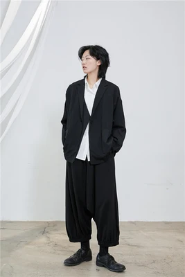 Yamamoto темно сшитый Асимметричный кожаный костюм куртка | Женская одежда