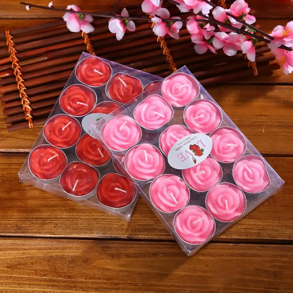 

12PCS/set Valentine's Day Delicate Boxed Rose Wax Romantic Marriage Proposal Blinking Aromatherapy Smokeless Candles Decoration