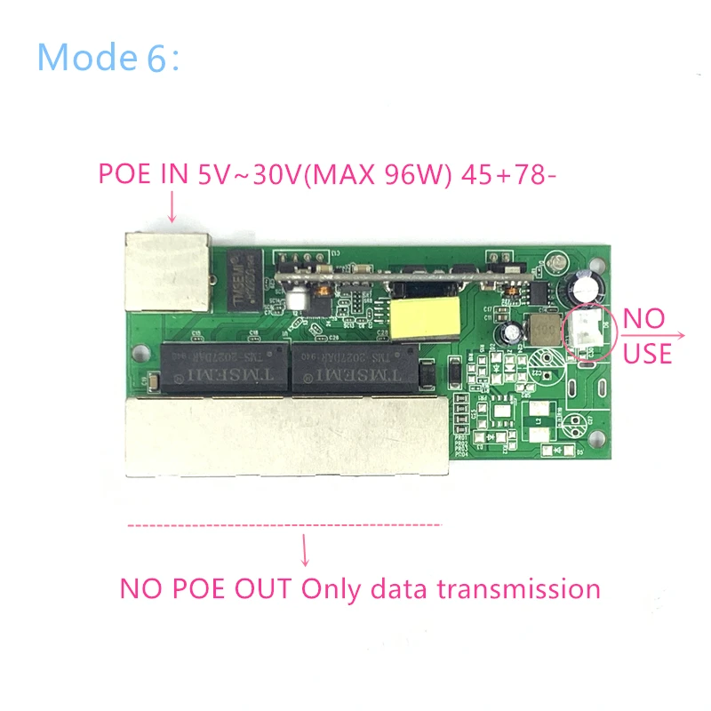 

Reverse power Buck POE switch POE IN/OUT5V/12V/24V 90W/5=315W 100mbps 802.3AT 45+78- DC5V~35V long distance series Force POE