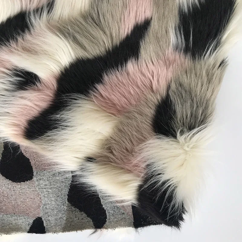 Подкладка из искусственного меха розовая бежевая квадратная жаккардовая