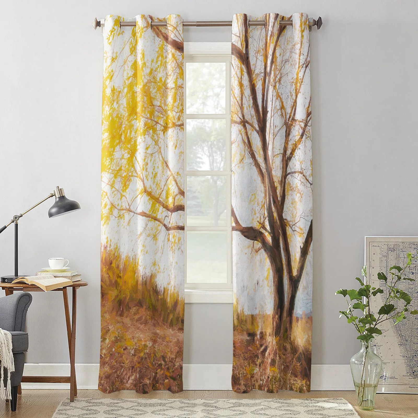 Оконные шторы для кухни Осенние желтые листья взрослых детей украшение спальни