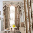 Роскошные европейские шенилловые занавески для гостиной бежевые цветочные 3D тисненые затемняющие элегантные Оконные Занавески