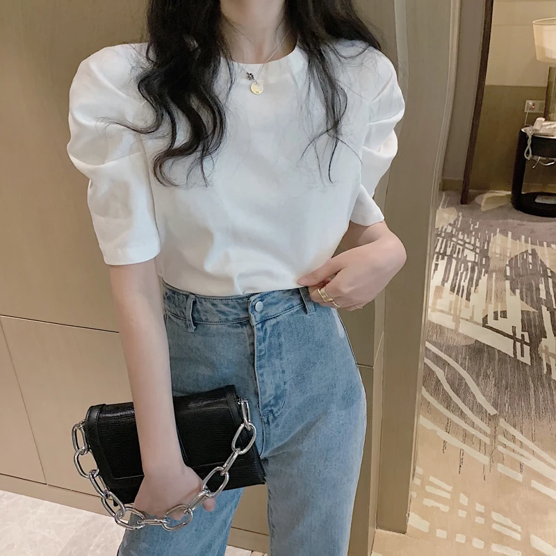 Gaganight Женские однотонные повседневные футболки с короткими рукавами летние