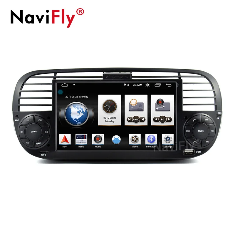 Black NaviFly Авто gps ips DSP Android 9 автомобильный проигрыватель с радио и gps для FIAT 500 2007- аудио радио авто стерео Автозвук gps головное устройство - Цвет: Black
