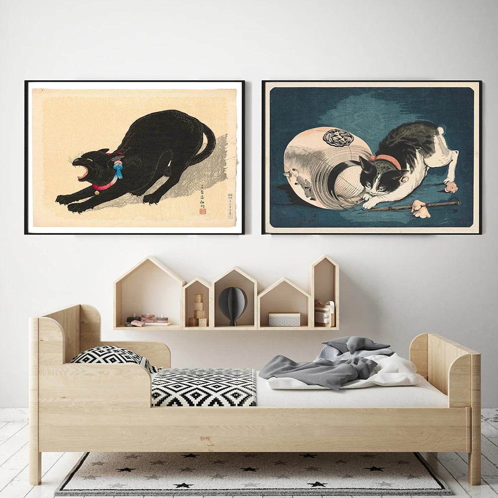Винтажный постер с изображением азиатской кошки пейзаж кийохика музей черной