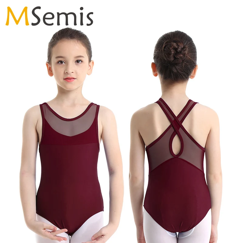 Балетное платье для девочек MSemis балетное трико Детский костюм танцев сетчатый