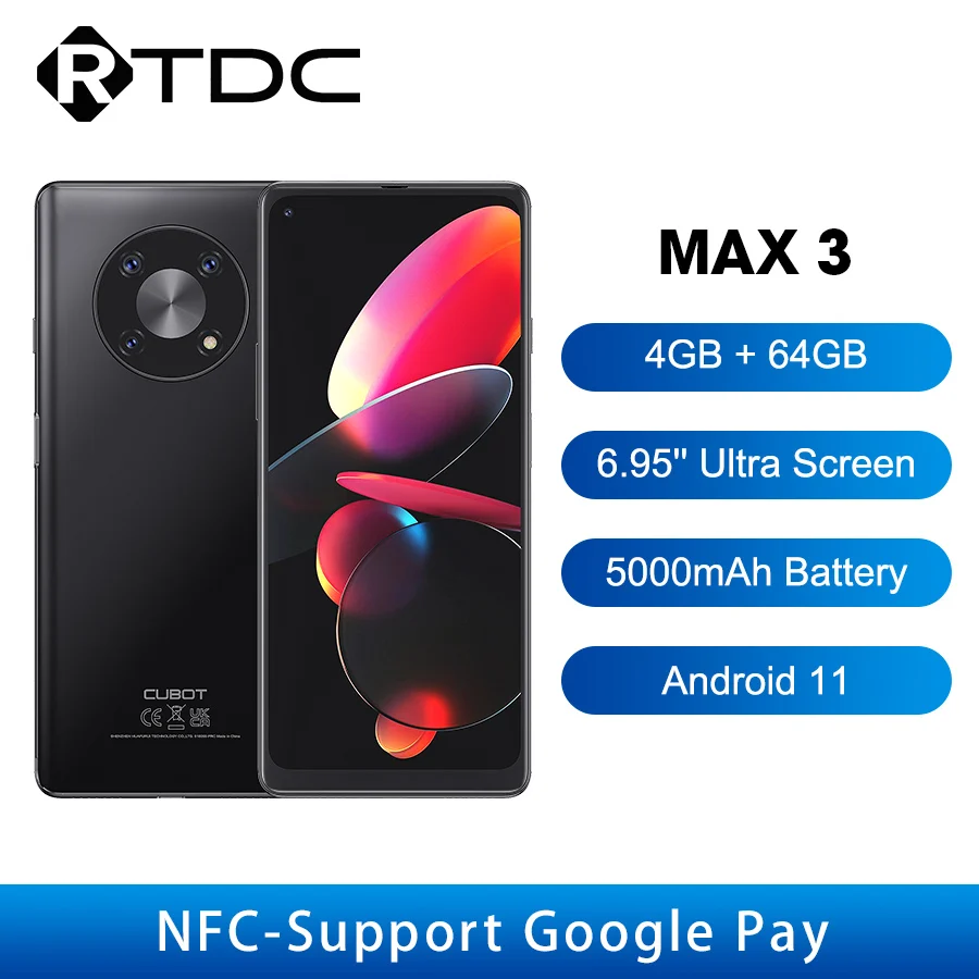 Cubot MAX 3 6.95''Ultra Large Screen Smartphone NFC 5000mAh 48MP Triple Camera Android 11 Full view Display Mobile Phone |