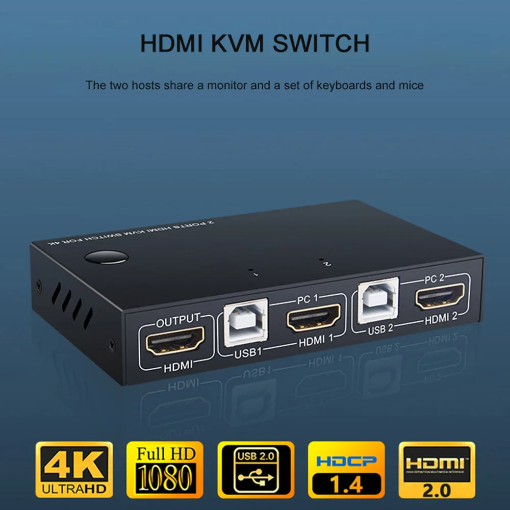 2 в 1 USB HDMI KVM переключатель коробка порта 4K видео дисплей для ПК совместное