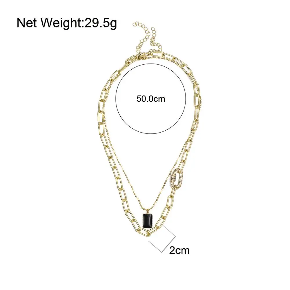

Lifefontier 2Pcs/Set Punk Multi Layered Beaded Choker Necklace for Women Geometric Square Pendant Chunky Chain Necklaces Jewelry