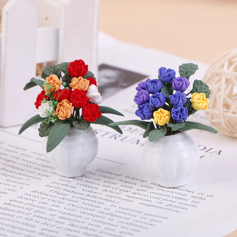 

1:12 Doll House Miniature Flowers Fairy Garden Ornament Mini Potted Plant Flowers Pot DollHouse Decor
