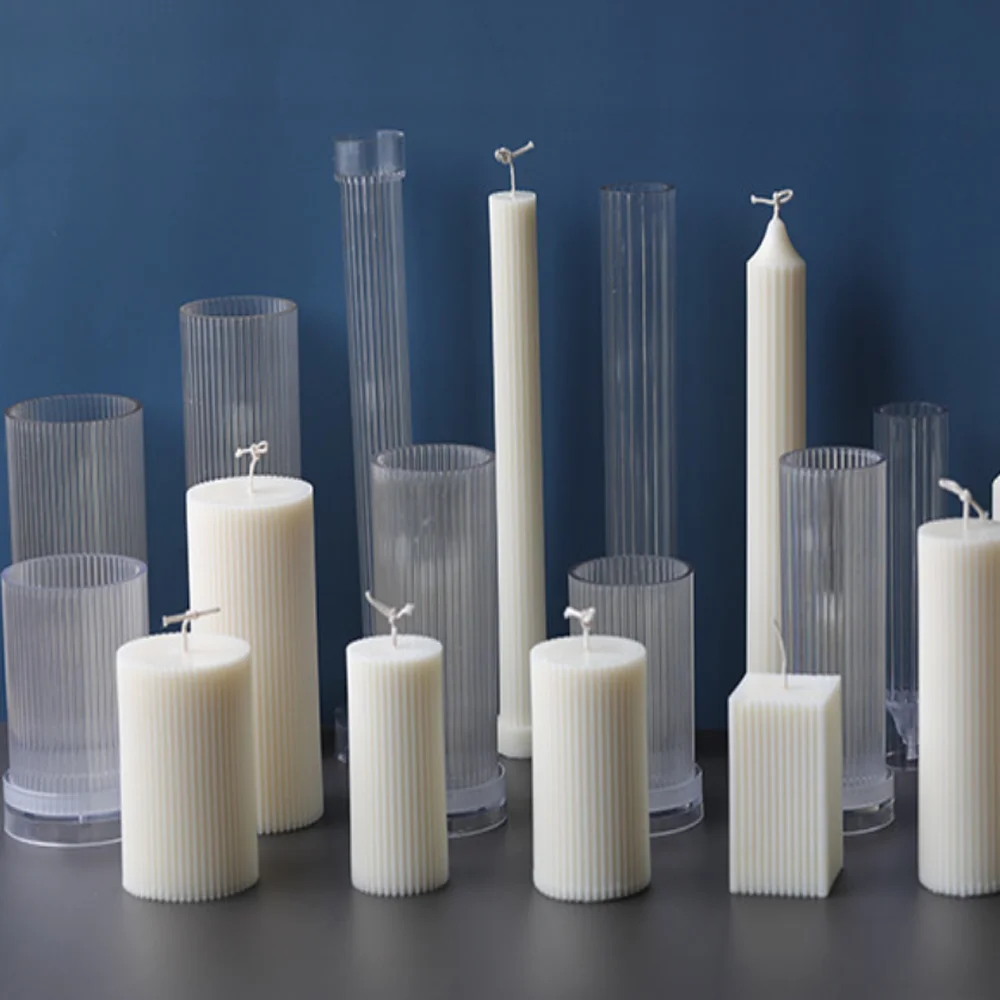 Moldes de columna romana de Pilar acrílico de rayas largas, Kit de fabricación de velas de costilla de cilindro de plástico, molde DIY, suministros hechos a mano