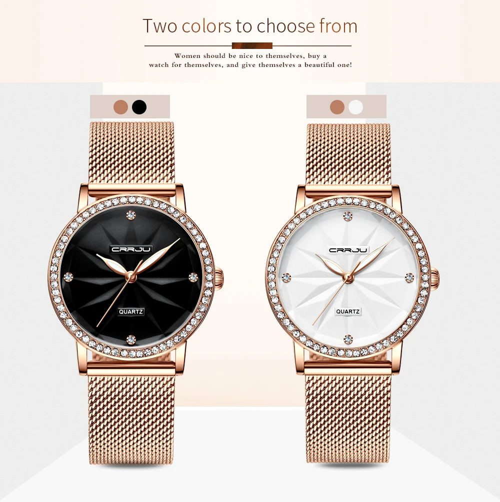 

Relogio Feminino CRRJU Women Watch Fashion Casual Quartz Women Watches Waterproof Stainless Steel Mesh Dress Clock For Girl