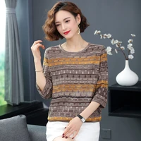 knitted blouse women elegant plus size tops for summer vintage 34 sleeve ladies blouses tee shirts clothing casual high quality