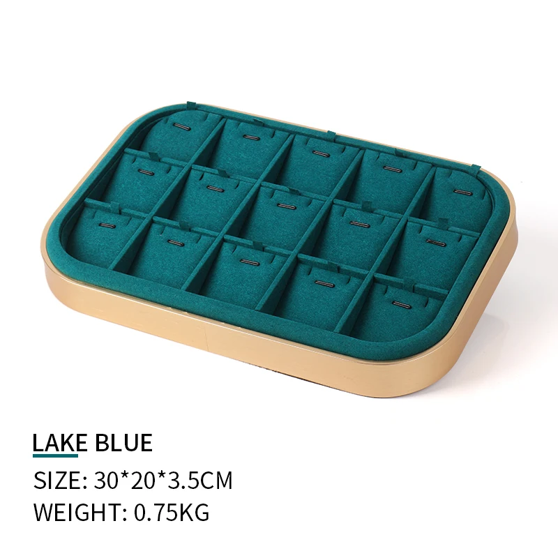 Exquisite Lake Blue Metal Microfiber 15 Grids Jewelry Display Trays For Femal Earring Pendent Show Stand Jewellery Organizers
