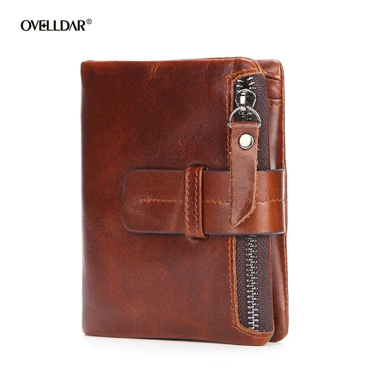 Hot Retro Style Genuine Leather Wallet Men's First Layer Cowhide Zipper Short Coin Purse Zipper Wallet