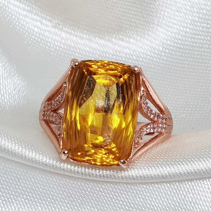 Женское кольцо из серебра 925 пробы с натуральным Цитрином|Кольца| |