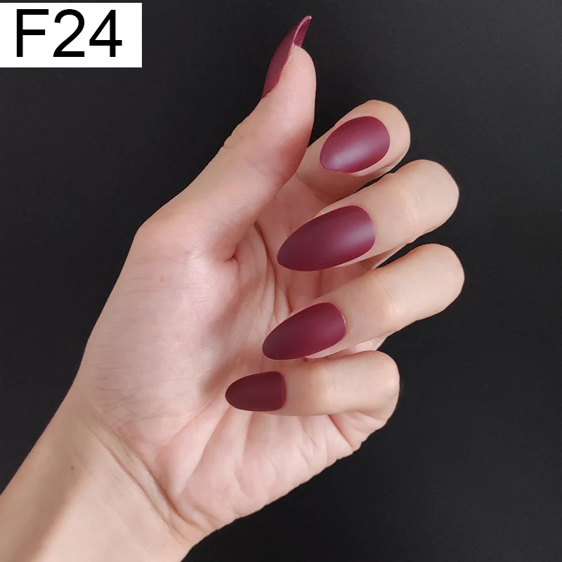 F24 Stiletto x 1PC 24 шт./компл. стилет балерина гроб круглый овальной формы с полным покрытием матовая накладные ногти для ног, мягкая на ощупь, накладные ногти искусственные ногти Нейл Арта, набор - Цвет: F24 Stiletto x 1PC