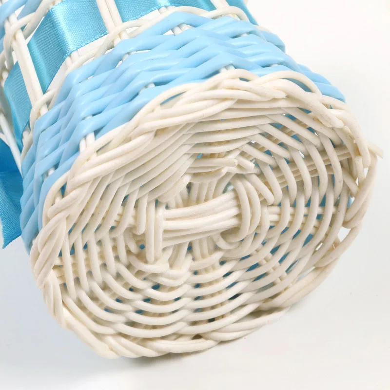 

12pcs Exquisite Hand Woven Plastic Rattan Storage Candy Box Wedding Baby Shower Gift Frame Home Decoration Ornament Bow Pendant