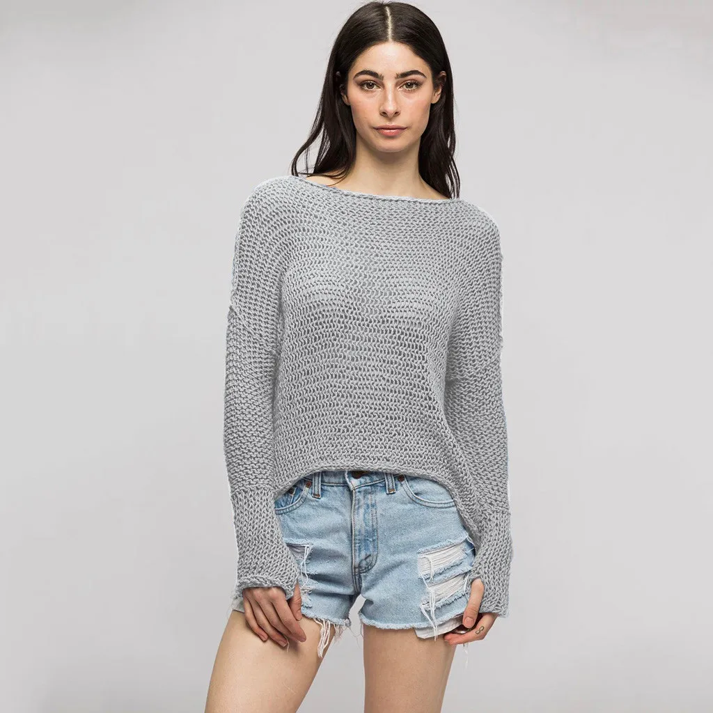 Women Sweaters Fashion Autumn Winter Ladies Knitwear Sexy Casual Solid Long Sleeve O-Neck Lazy Loose Pullover Sweater | Женская одежда