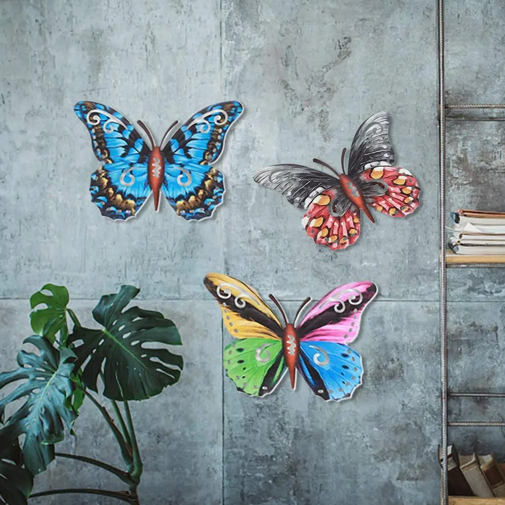 4pcs Metal Butterfly Wall Decoration Hanging Sculpture Artwork Garden Miniaturas Animal Outdoor Statues for Yard | Дом и сад