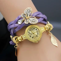 shsby fashion women rhinestone watches ladies weave rope strap butterfly alloy bracelet quartz wristwatch women gold dress watch