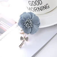 fashion fabric flower brooches for women fine big pearl and butterfly knot leaf pins jewelry
