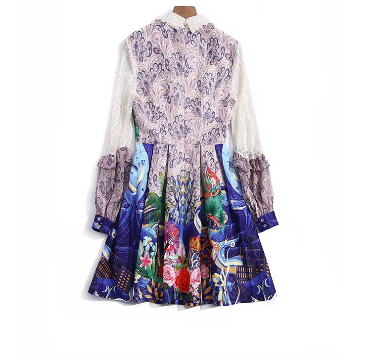 

Lady Runway Luxury Party Dress Women Lantern Sleeve Cute Princess Robe Print Lace Patchwork Diamond Festa Vestido