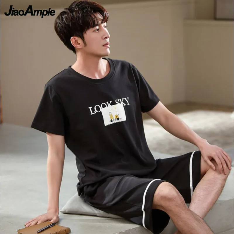 2022 New Cotton Pajamas Men's O-Neck Short-Sleeved Pyjamas Suit Summer Thin Casual Sleepwear Nightie Boy Home Clothes