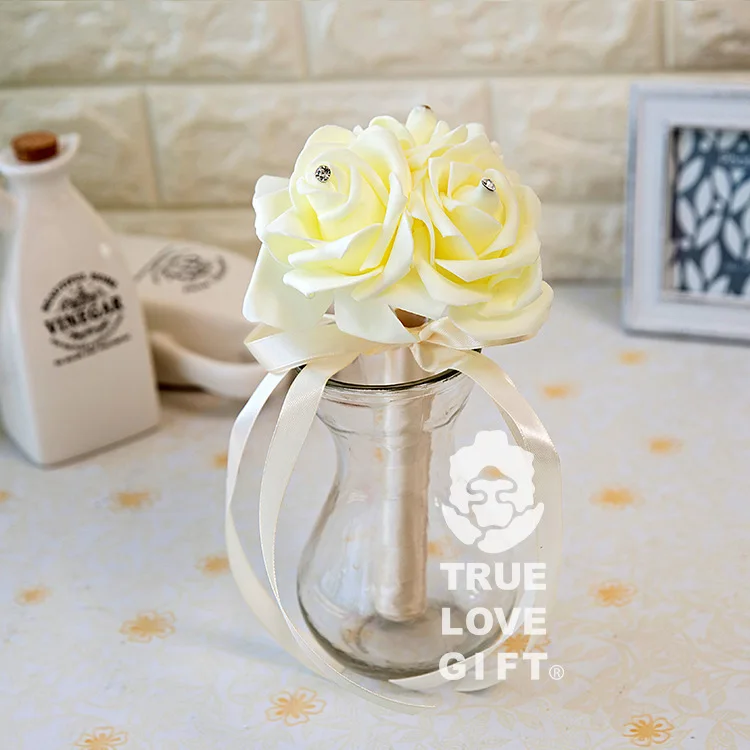 Light yellow Красивый романтический свадебный букет цветок девушка невесты маленький букет невесты пена цветок лента со стразами de noiva - Цвет: Light yellow