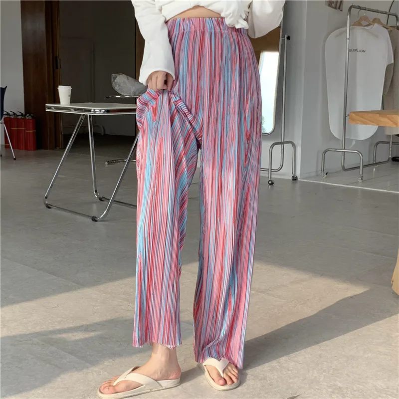 

Harajpoo Women Pants Retro Thin Vertical Stripes Casual Summer 2021 New Korean Version INS High Waist Slim Beach Trousers Tide