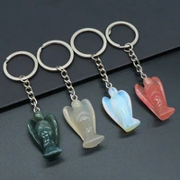 reiki healing natural stone agates keychains angel shape handbag purse holder key chain accessories stainless steel key ring