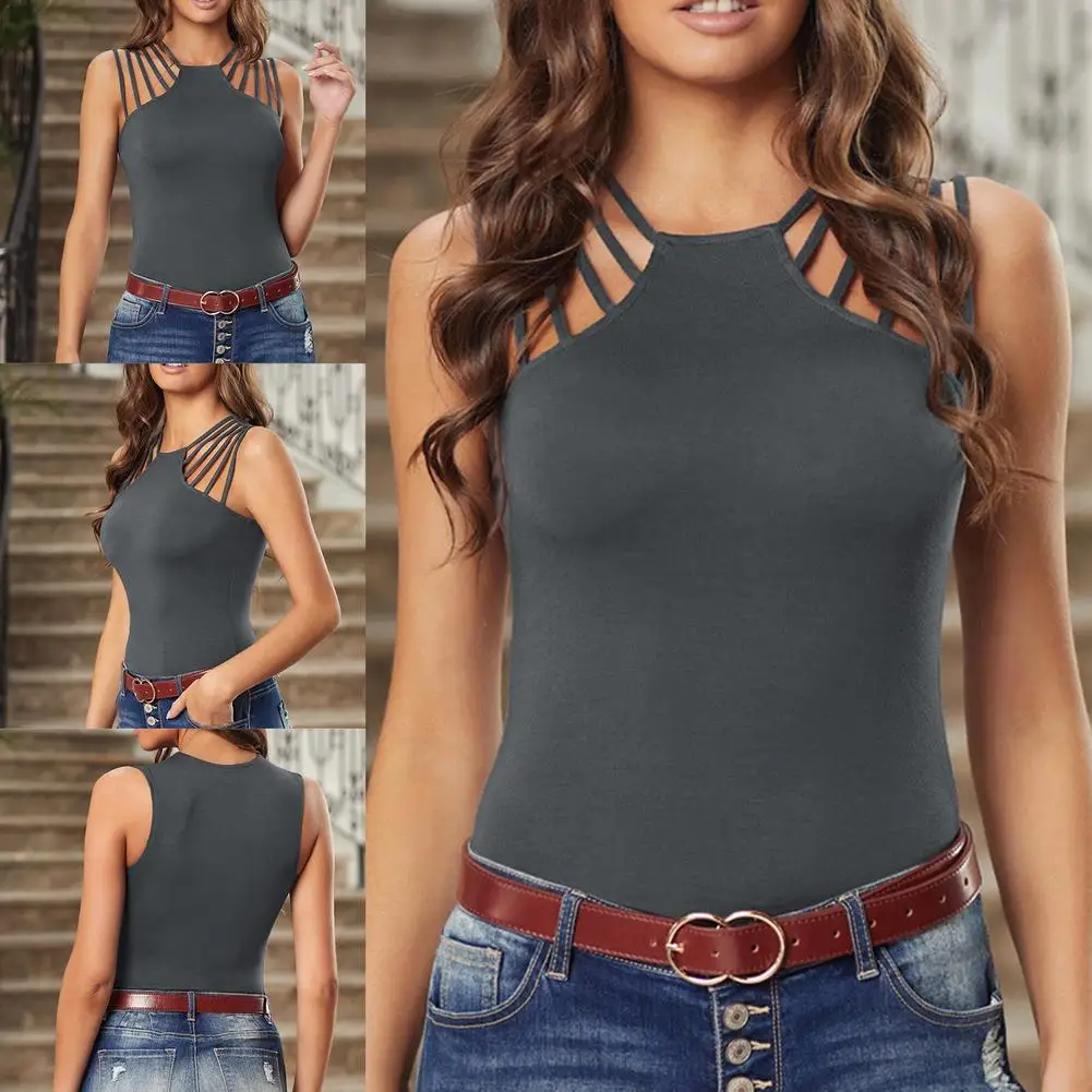 Летняя новинка Женский однотонный топ без рукавов облегающий Повседневный жилет
