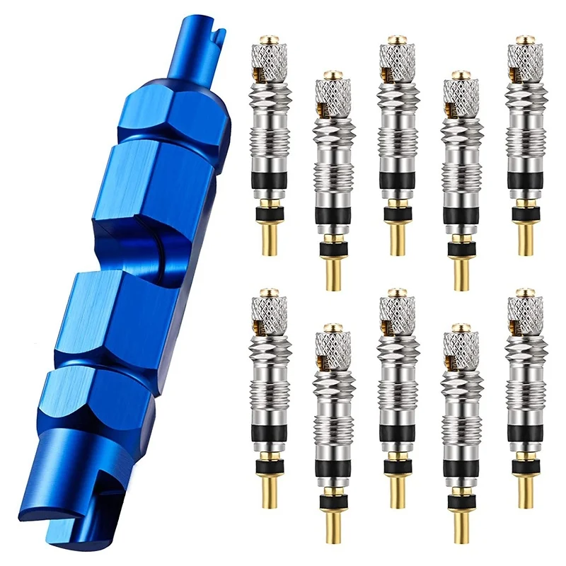 

Valve Core Remover Tool Kit Blue Bicycle Valve Core Tightening Tool and Valve Cores for Bike Bicycle Tire Application