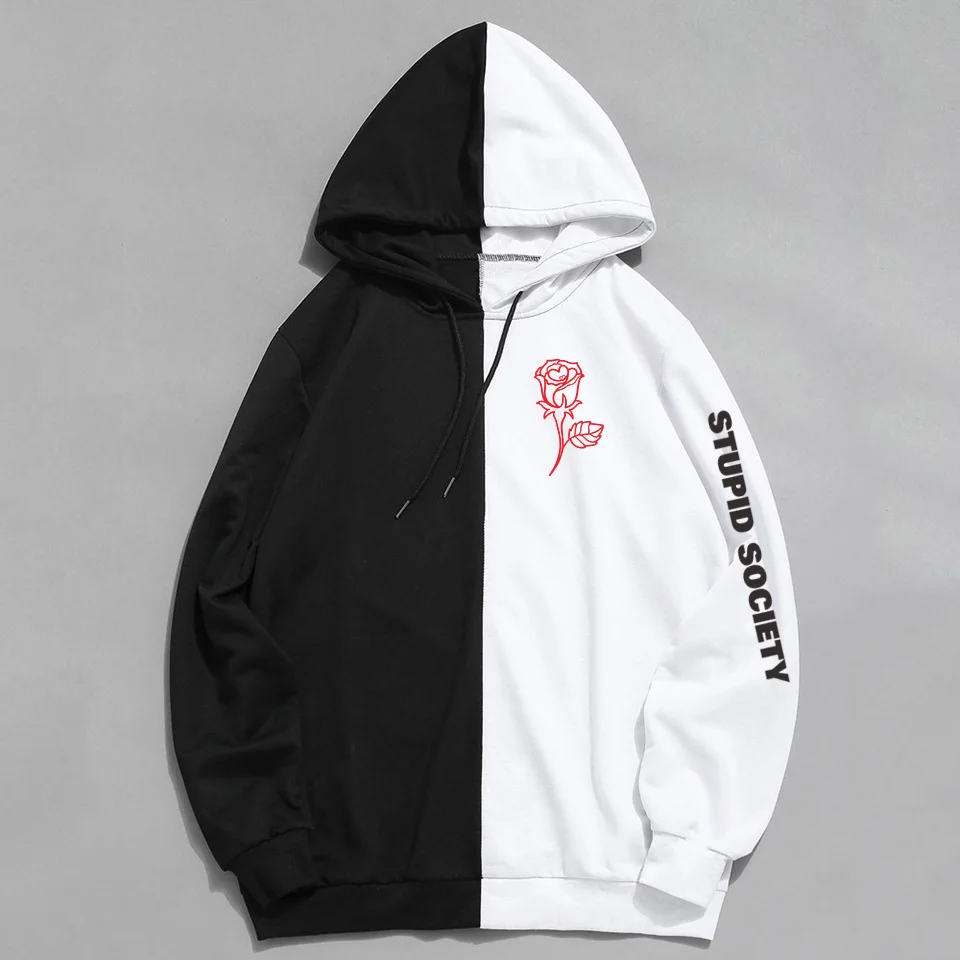 

Hoodies Streetwear Stupid Society Clothing Pullover Sweatshirt Fashion Rose Double Color Men Women Hip Hop Print Regular Hoodies