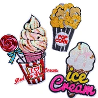 large cartoon ice cream sequins patches sewing embroidered applique for jacket clothes stickers badge diy apparel accessories