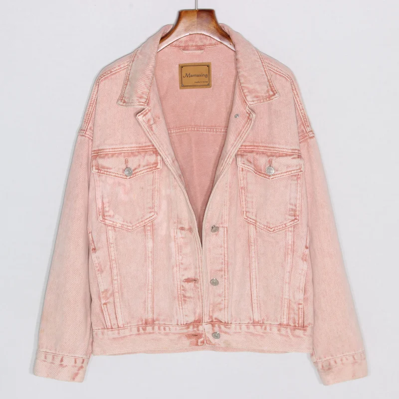 2021 Spring Autumn Vintage Pink Denim Jacket Women Casual Outerwear Korean Loose Short Jeans Jacket Coat Female Chaqueta Mujer