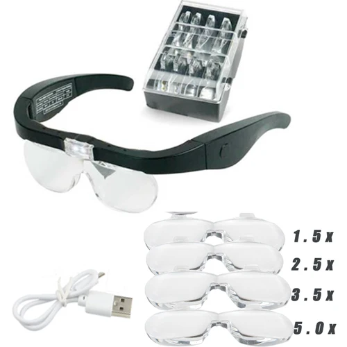 

Увеличительное стекло со светодиодной подсветкой, лупа, лупа 1,5/2,5/3,5/5.0X, USB, перезаряжаемая, для чтения, ювелиров, часовщиков, ремонта и ношени...