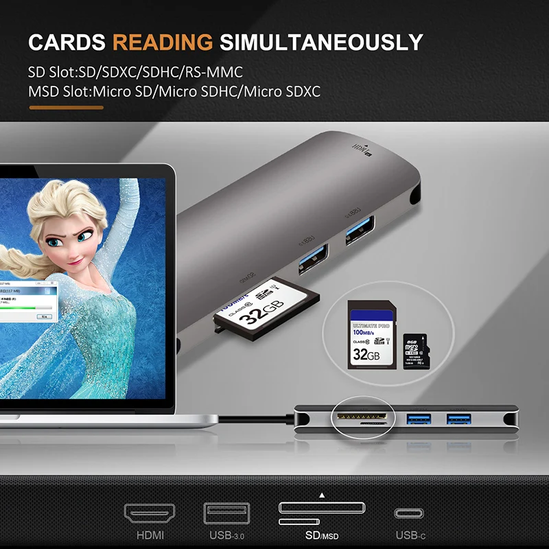 Кабель USB C концентратор HDMI 4K type-C USB 3,0 SD и Micro SD кард-ридер 5 в 1 USB-C зарядка для Galaxy S9/S8 ПК MacBook Pro N130