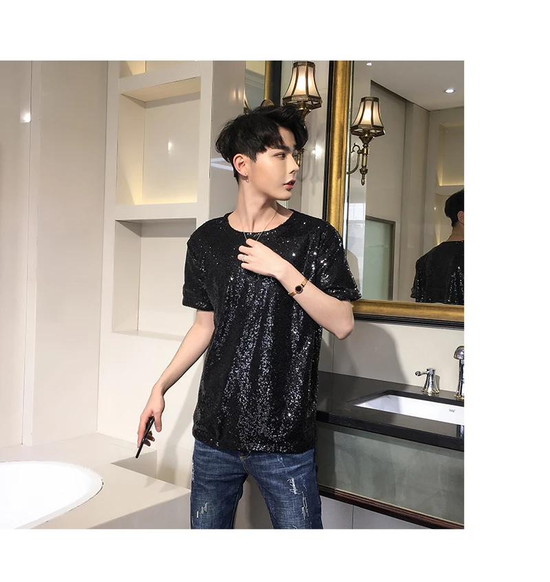 Футболка мужская с блестками модная шикарная тенниска в сценическом стиле