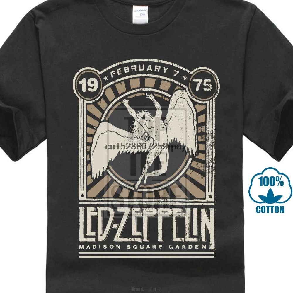 Led Zeppelin Herren футболка Madison Square Garden 1975 Schwarz Новые Топы с буквенным принтом Мужская футболка Черная хлопковая футболка