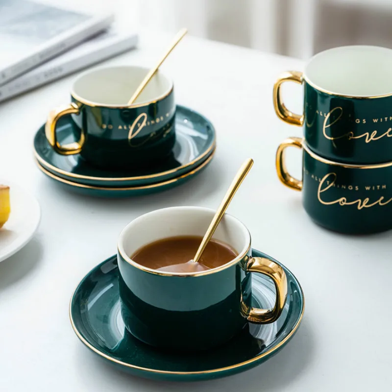 Нордическая Современная розовая керамическая кофейная чашка с ложкой розовые