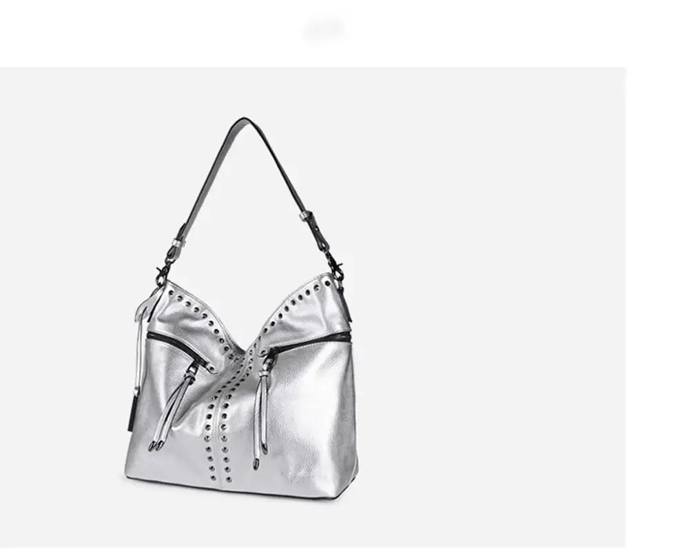 Серебристая Большая вместительная сумочка модная сумка на плечо дамская из
