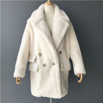 White MAOMAOFUR, Настоящая Шерсть, плюшевое пальто для женщин, новая мода, настоящая овчина, меховая куртка, женская, теплая, негабаритная, зимняя верхняя одежда, шерстяная одежда - Цвет: White