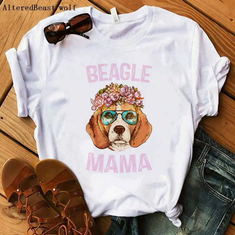 Camiseta con estampado de BEAGLE MAMA para mujer, remera con estampado de perro y animal, camiseta kawaii informal de manga corta con cuello redondo para chica 2021