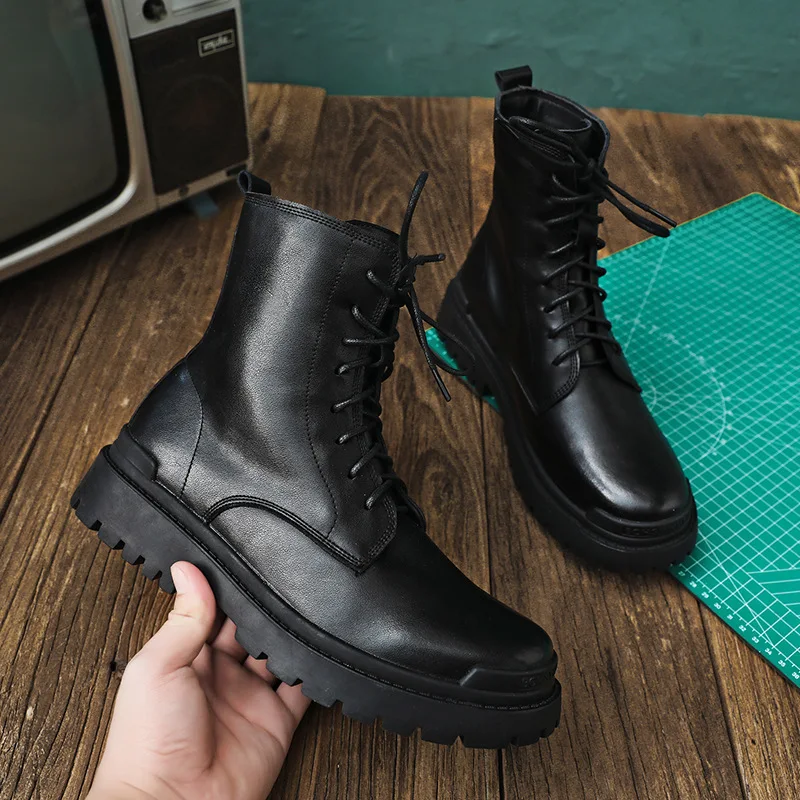 

Classic Unisex Martins Boots Waterproof Fur Black High Top Smooth PU Leather Man Mens Motocyle Boots Shoes