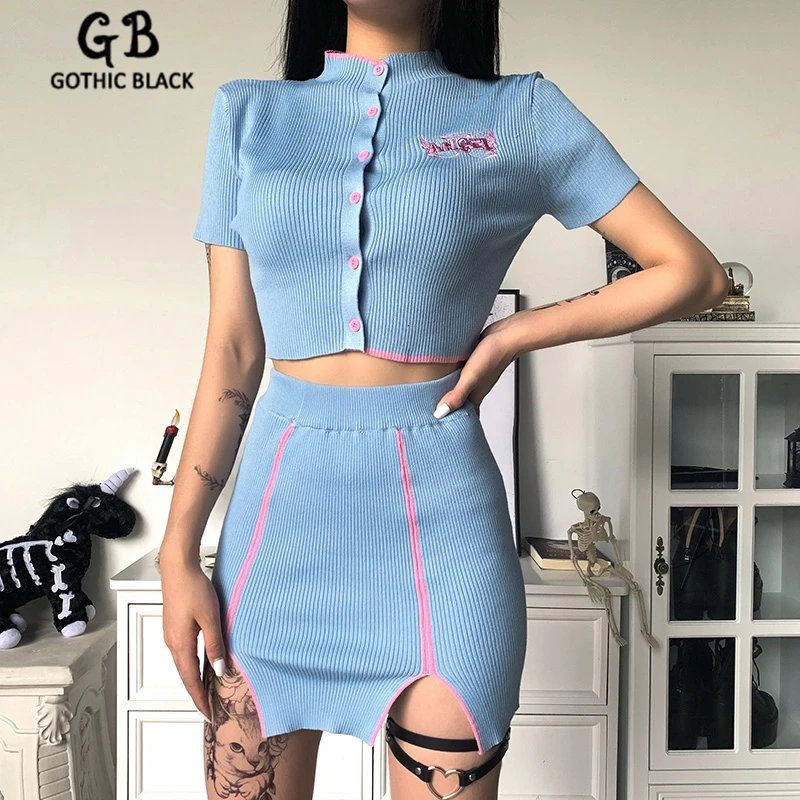 Женский облегающий Трикотажный костюм Gothblack повседневный комплект из 2 предметов