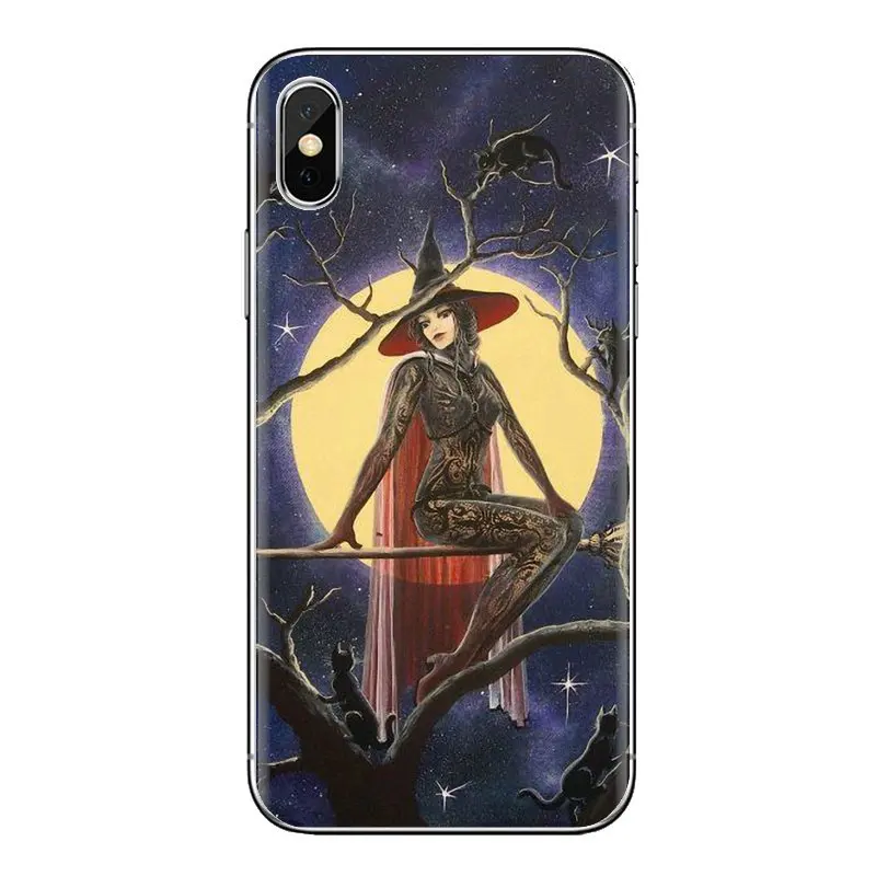Силиконовый чехол на Хэллоуин летящая ведьма метла луна для Xiao mi 4 5 5s 6 A1 A2 5X6X8 9 Lite SE