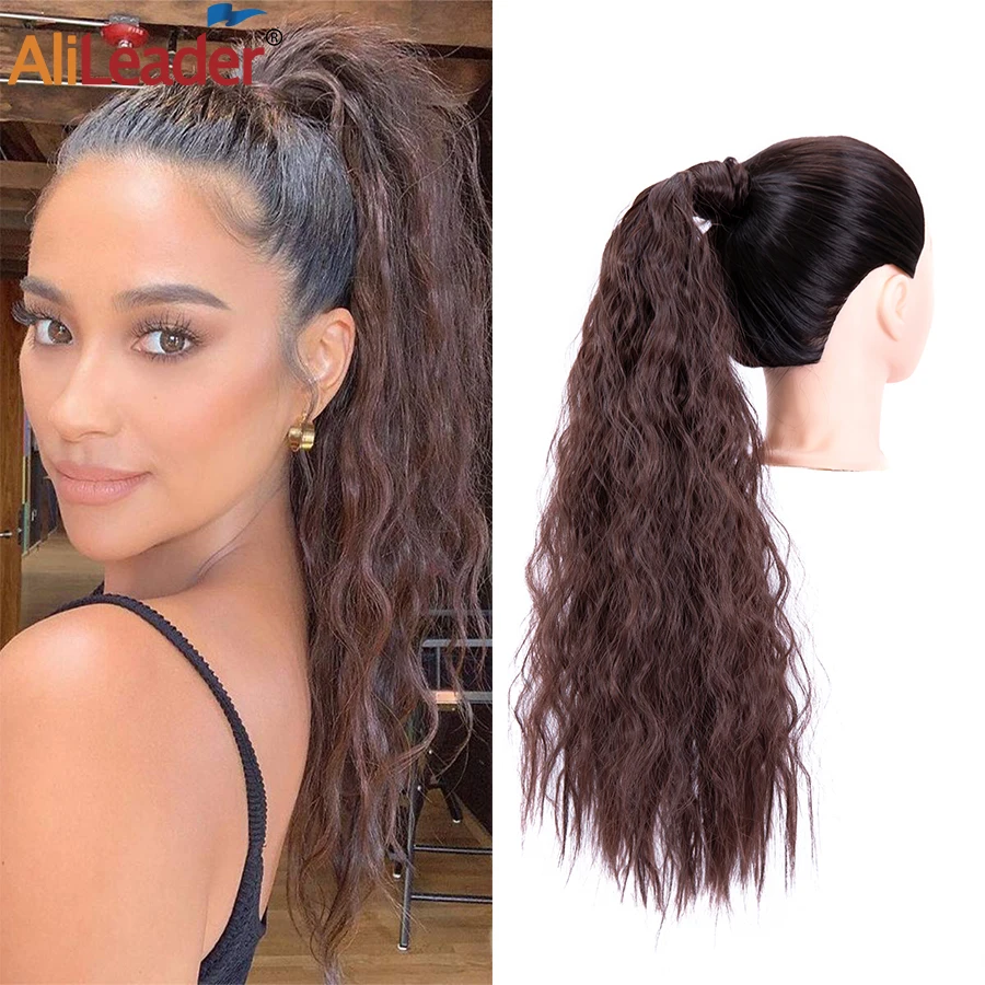 

Alileader Long Corn Wavy Ponytail Synthetic Hair Multicolor Hairpiece Curly Elastic Floppy Banded Ponytail Close To Hair Color