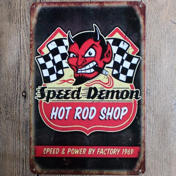 

Metal Tin Sign Speed Demon Hot Rod Shop Decor Bar Pub Home Vintage Retro Poster